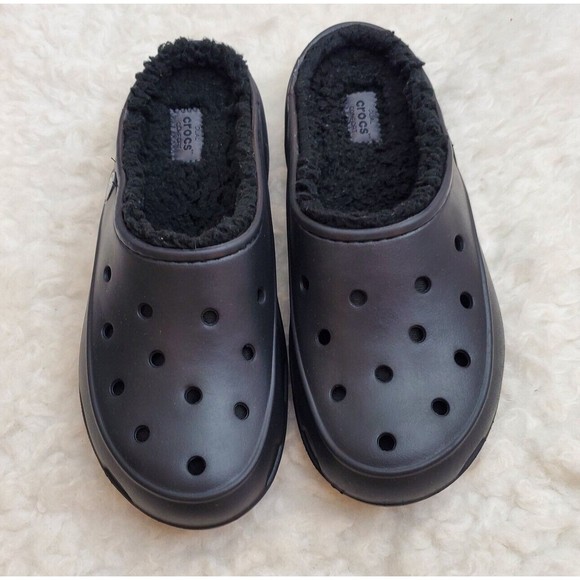 Classic Crocs Sz  Womens 9 Black Faux Fur Lined Dual Comfort Shoes Clogs - Picture 4 of 9